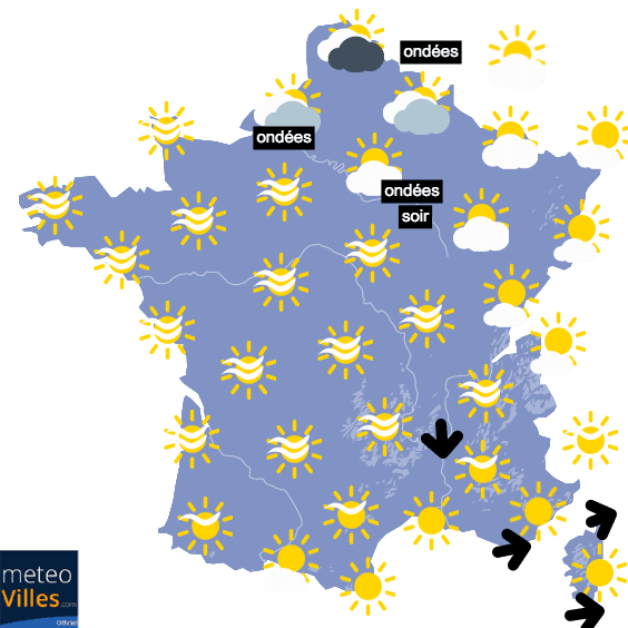 Carte de prévisions du temps du Vendredi 2 juillet 2021